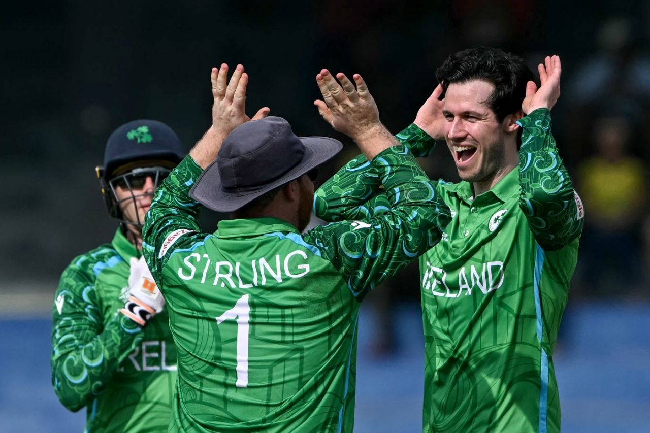 George Dockrell celebrates a wicket, Australia vs Ireland, T20 World Cup, Colombo, February 11, 2026