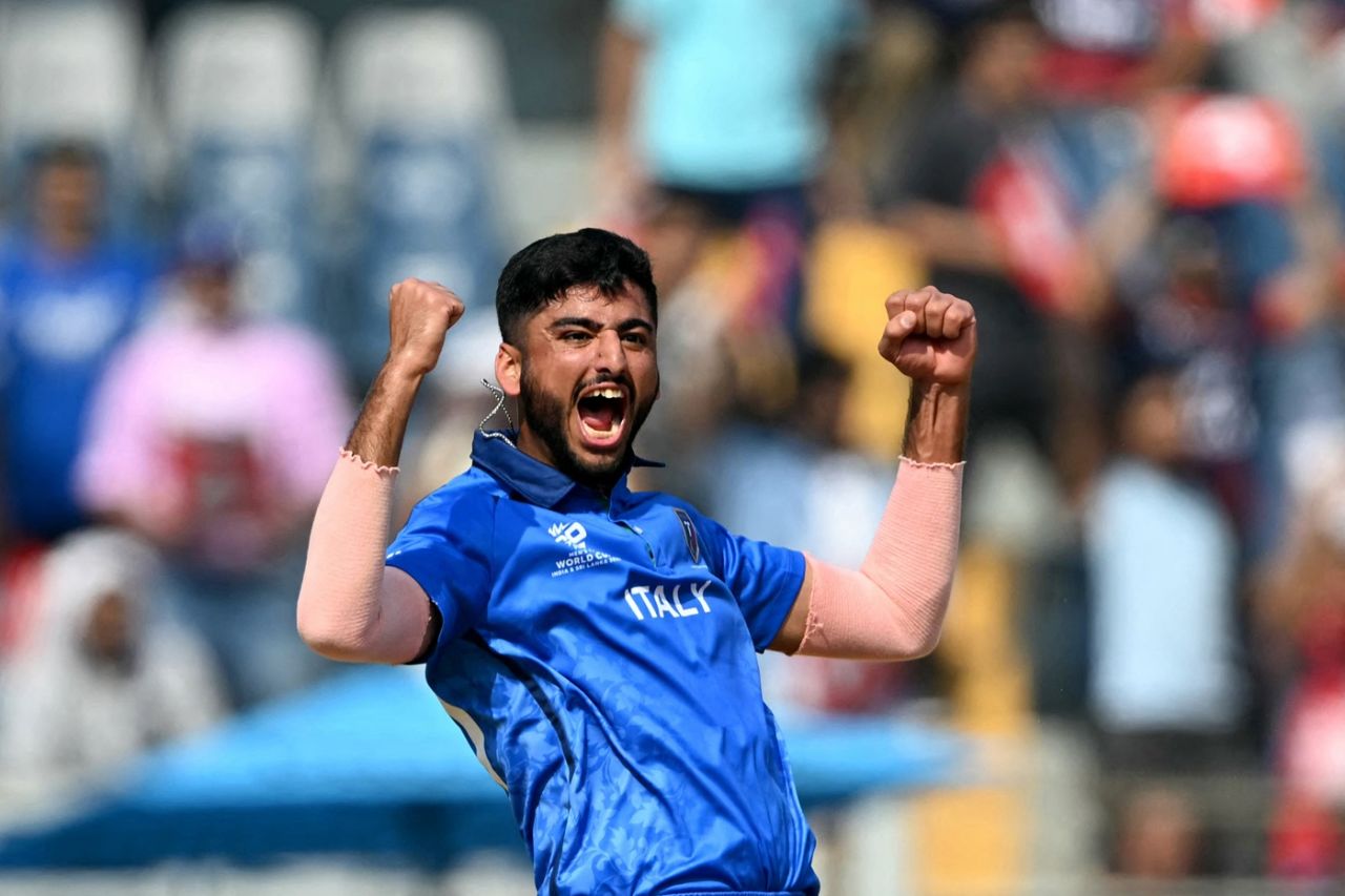 Ali Hasan grabbed an early wicket for Italy, Nepal vs Italy, T20 World Cup, Mumbai, February 12, 2026