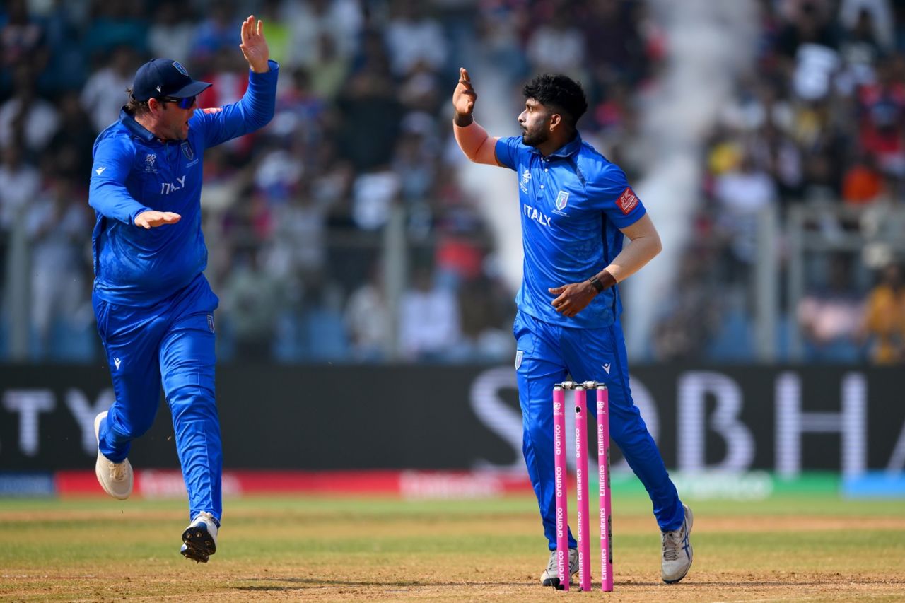 Crishan Kalugamage celebrates a wicket, Nepal vs Italy, T20 World Cup, Mumbai, February 12, 2026