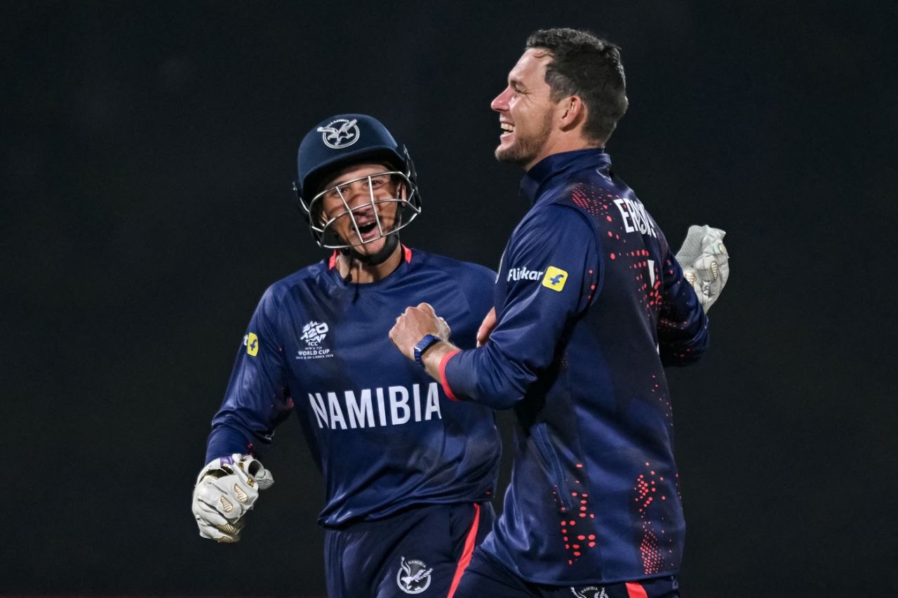 Gerhard Erasmus got the big wickets of Ishan Kishan and Tilak Varma, India vs Namibia, Men's T20 World Cup, New Delhi, February 12, 2026
