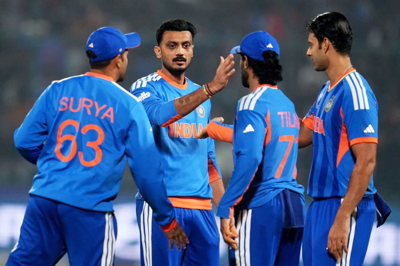 Axar Patel celebrates the wicket of Gerhard Erasmus, India vs Namibia, Men's T20 World Cup, New Delhi, February 12, 2026