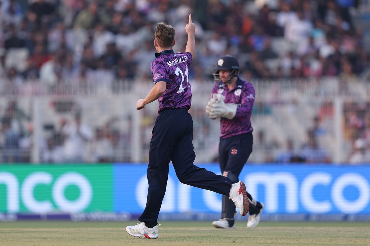 Brandon McMullen struck in his opening over, England vs Scotland, T20 World Cup, Group C, Kolkata, February 14, 2026