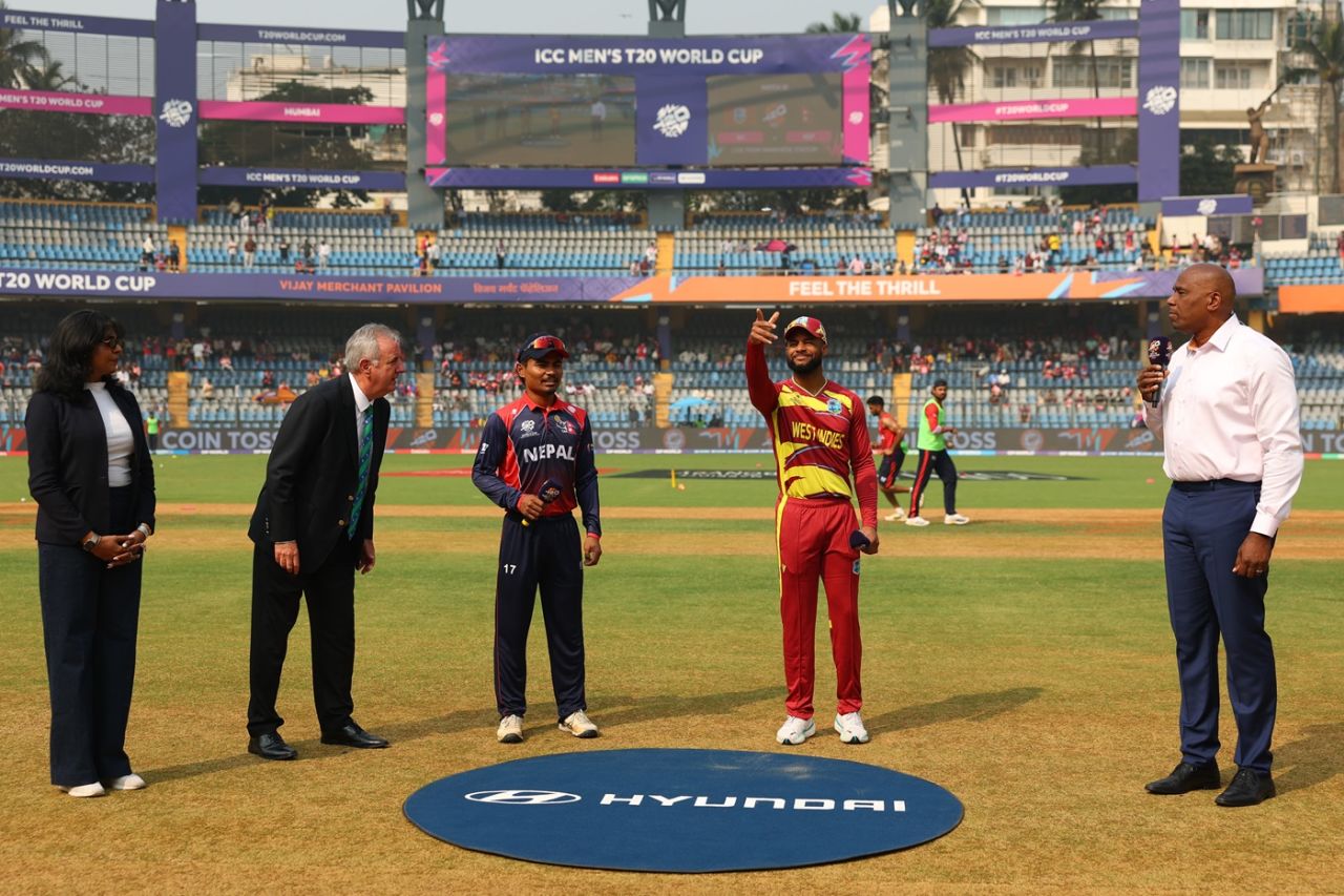 Rohit Paudel and Shai Hope at the toss, Nepal vs West Indies, T20 World Cup, Mumbai, February 15, 2026
