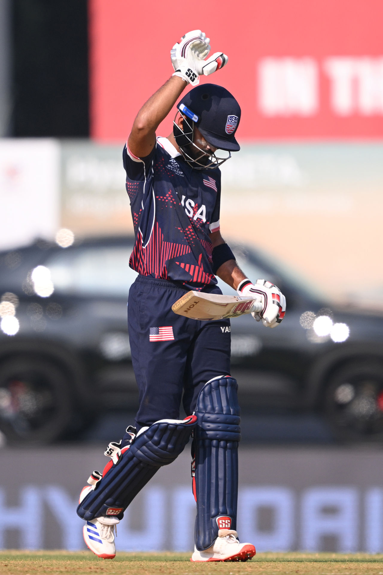 Monank Patel acknowledged the ovation for his half-century, Namibia vs USA, T20 World Cup, Chennai, February 15, 2026