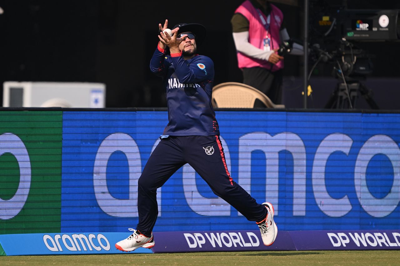 Jan Nicol Loftie-Eaton takes a catch at long-on, Namibia vs USA, T20 World Cup, Chennai, February 15, 2026
