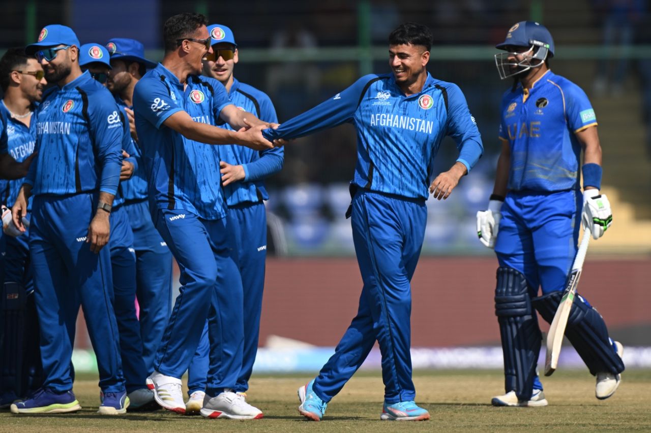 Mujeeb Ur Rahman got the big wicket of Muhammad Waseem, Afghanistan vs UAE, Men's T20 World Cup, New Delhi, February 16, 2026