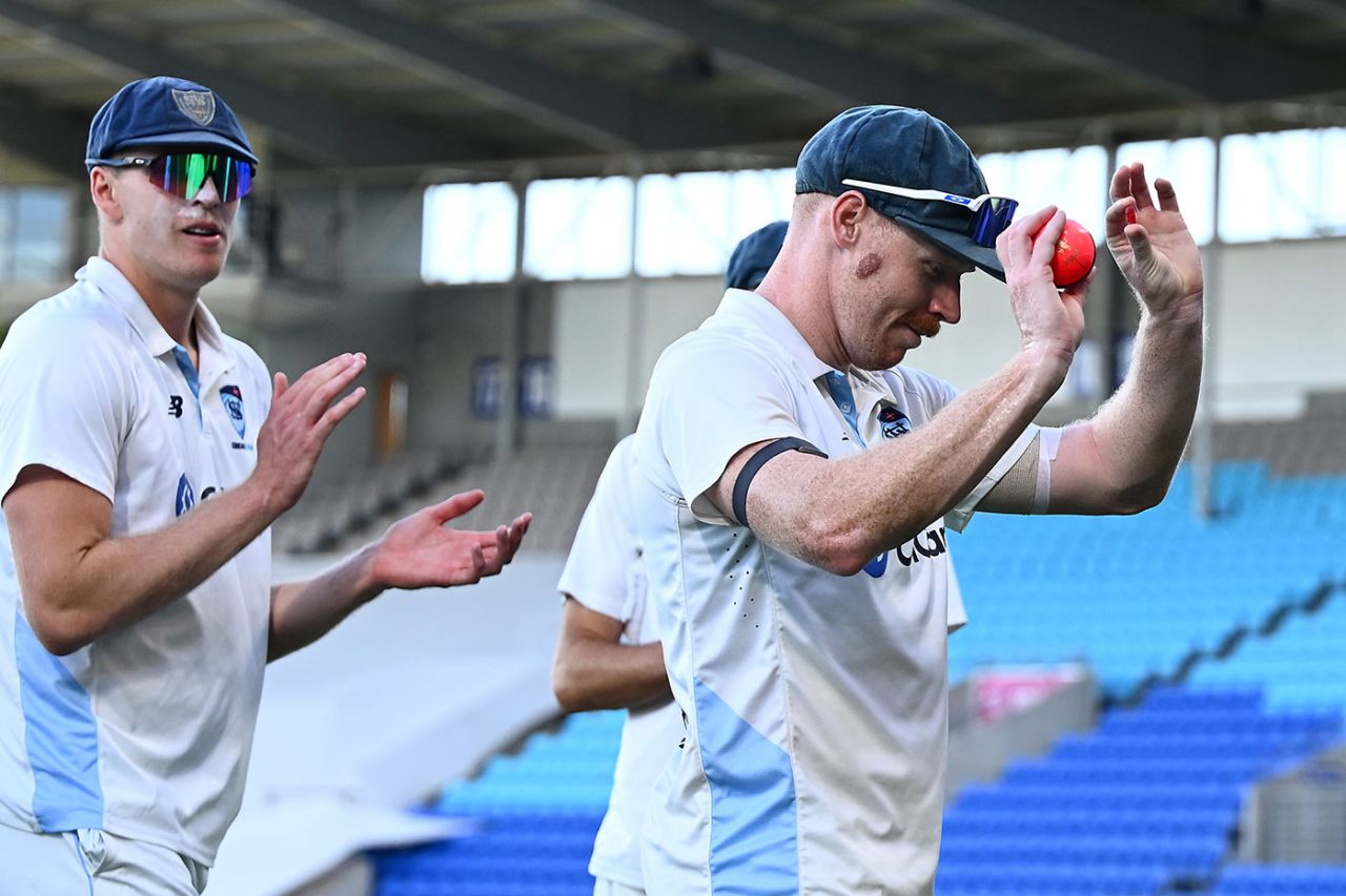 Liam Hatcher walks off after a career-best 5 for 51, Tasmania vs New South Wales, Sheffield Shield, Hobart, February 16, 2026