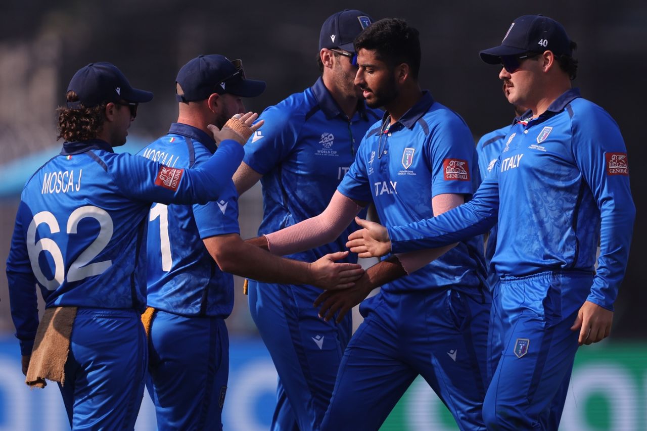 Ali Hasan and Co celebrate Phil Salt's wicket, England vs Italy, Eden Gardens, T20 World Cup, February 16, 2026