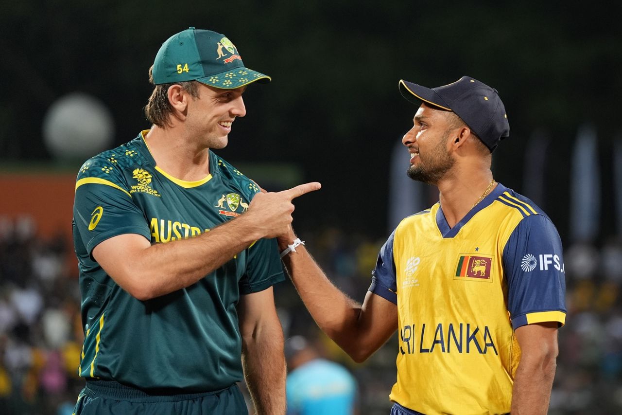 Mitchell Marsh and Dasun Shanaka at the toss, Sri Lanka vs Australia, Men's T20 World Cup, Pallekele, February 16, 2026