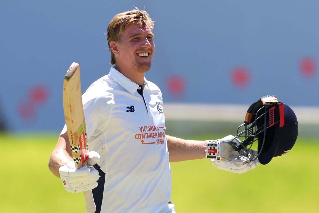 Will Sutherland celebrates his second first-class century, Western Australia vs Victoria, Sheffield Shield, WACA, February 17, 2026
