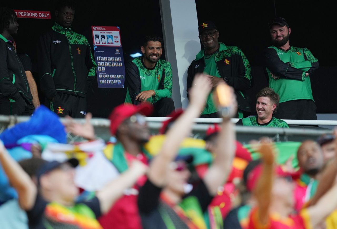 Sikandar Raza looks on as fans are ecstatic after Zimbabwe qualified for the Super Eight, Ireland vs Zimbabwe, T20 World Cup 2026, Pallekele, February 17, 2026