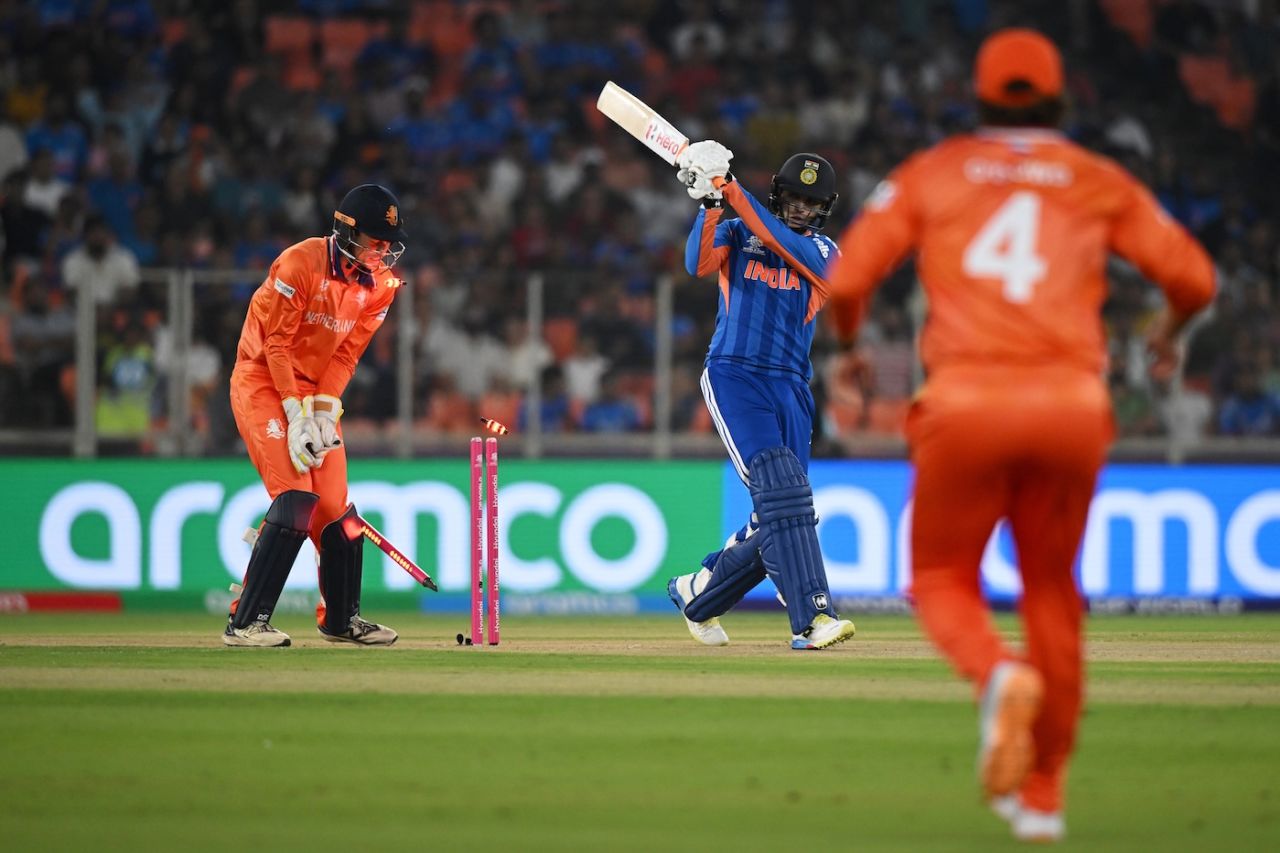 Abhishek Sharma went for a third duck in a row, India vs Netherlands, T20 World Cup, Ahmedabad, February 18, 2026