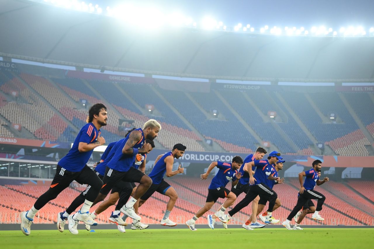 The Indian team and support staff go for a run during a training session, India vs South Africa, T20 World Cup, Ahmedabad, February 20, 2026