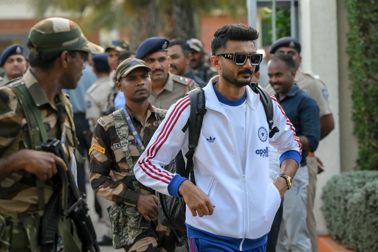 Axar Patel arrives for the final, T20 World Cup final, Ahmedabad, March 6, 2026