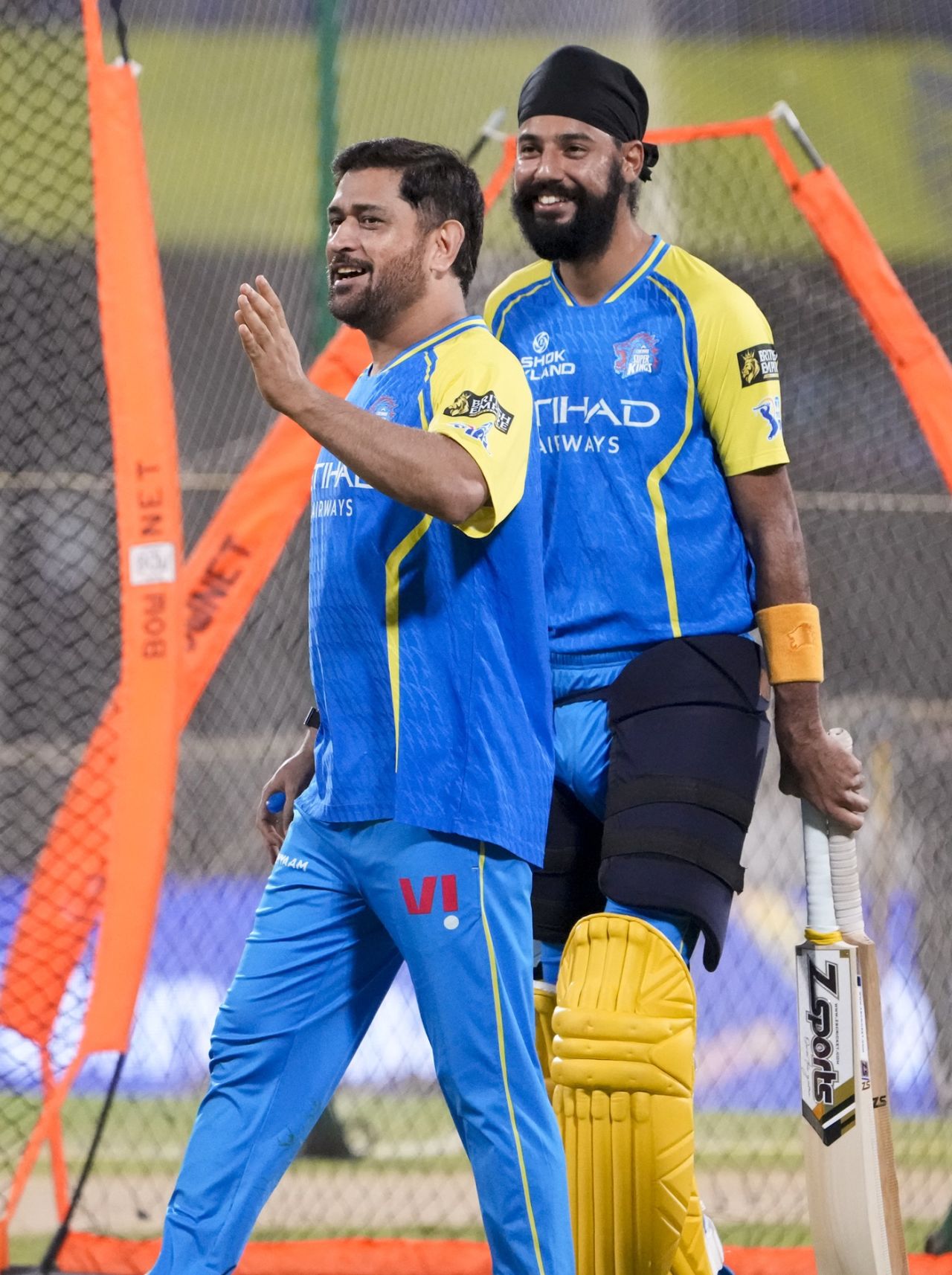 MS Dhoni and Gurjapneet Singh have a chat, Chennai, April 2, 2026