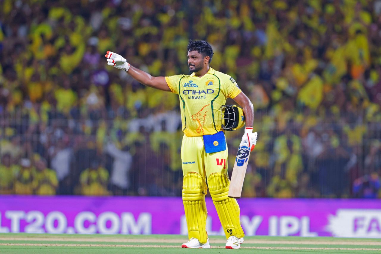 Sanju Samson brought up a century, CSK vs DC, IPL 2026, Chennai, April 11, 2026