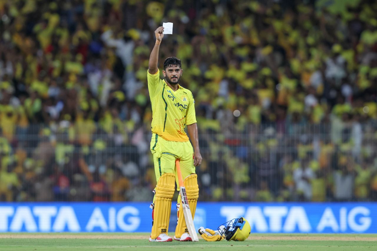 Urvil Patel celebrates after his 13-ball fifty, Chennai Super Kings vs Lucknow Super Giants, IPL 2026, Chennai, May 10, 2026