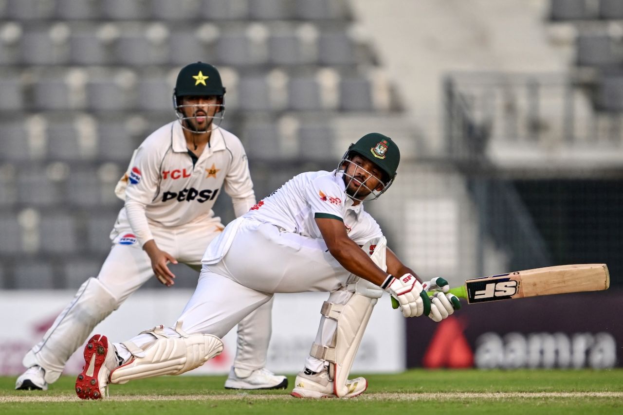 Najmul Hossain Shanto was unbeaten on the second day, Bangladesh vs Pakistan, 2nd Test, Sylhet, 2nd day, May 17, 2026
