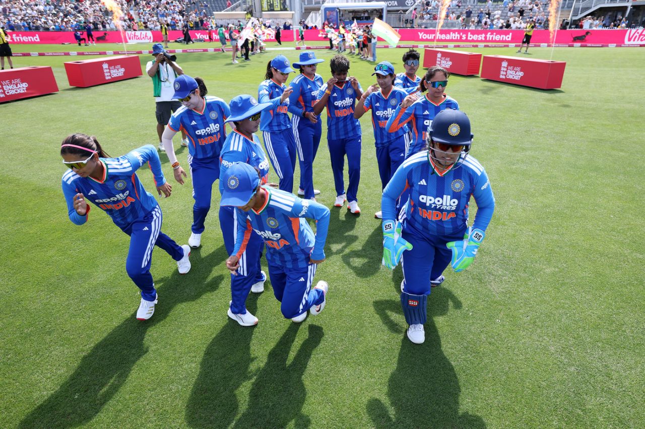 The India team walks out to take the field, England vs India, 3rd women's T20I, Taunton, June 2, 2026