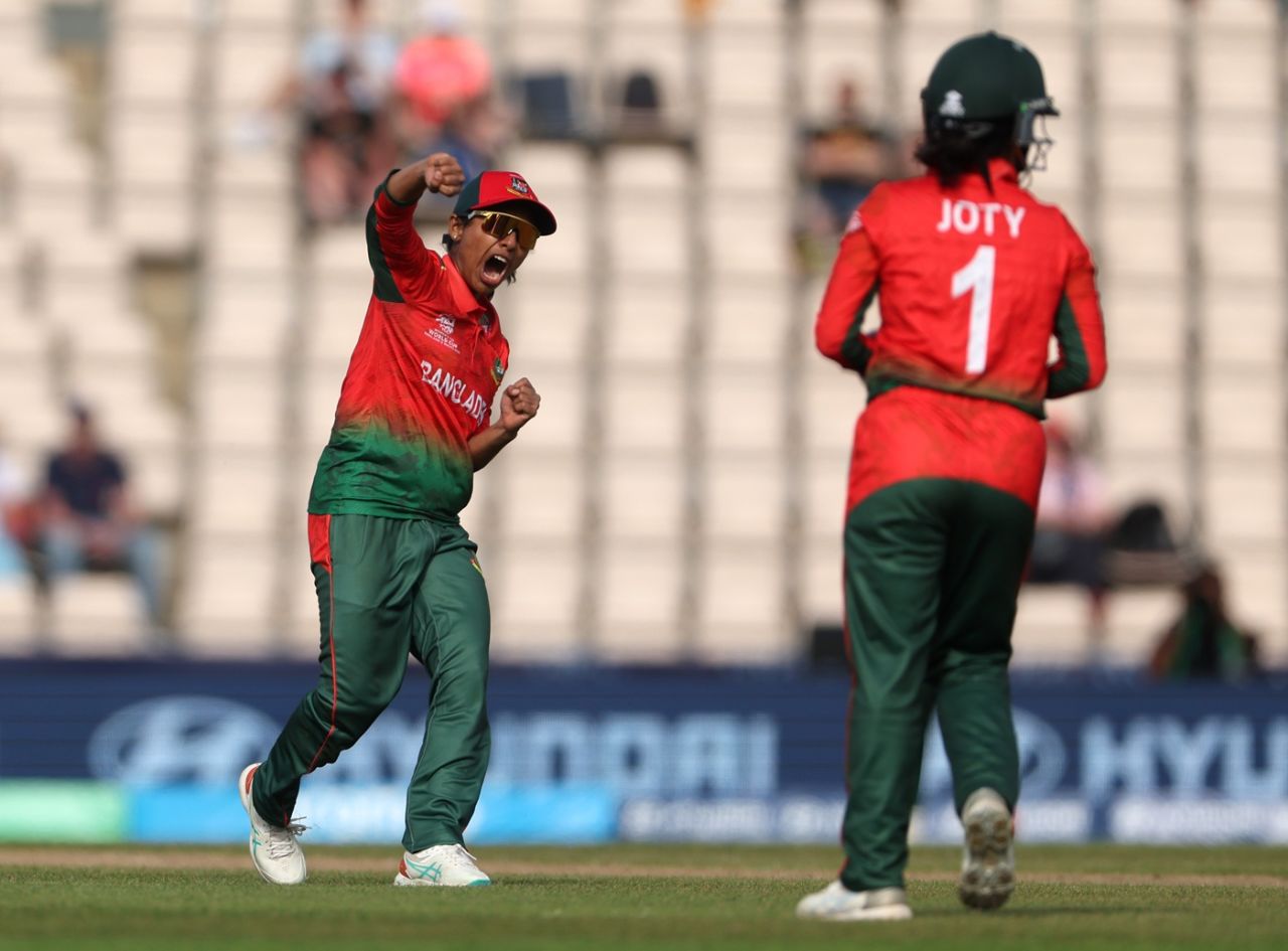 Rabeya Khan celebrates after taking Iram Javed`s wicket, Pakistan vs Bangladesh, Southampton, Women`s T20 World Cup, June 20, 2026