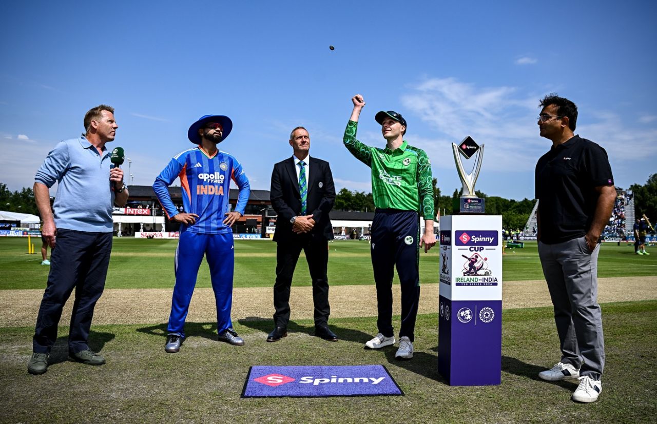 New skippers Shreyas Iyer and Lorcan Tucker at the toss, Ireland vs India, 1st men's T20I, Belfast, June 26, 2026