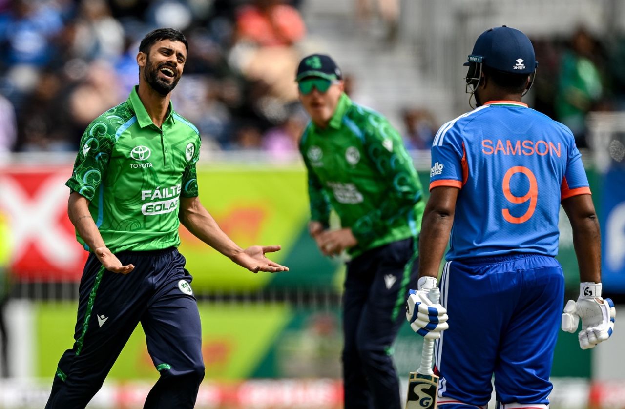 Jai Moondra removed Sanju Samson for a first-ball duck, Ireland vs India, 2nd T20I, Belfast, June 28, 2026