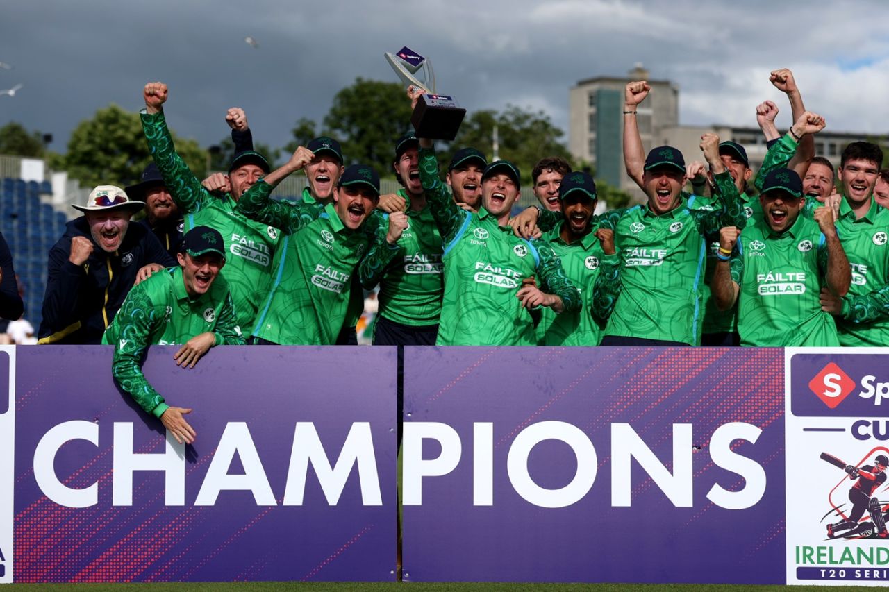 Ireland celebrate a historic 2-0 series sweep against India, Ireland vs India, 2nd T20I, Belfast, June 28, 2026