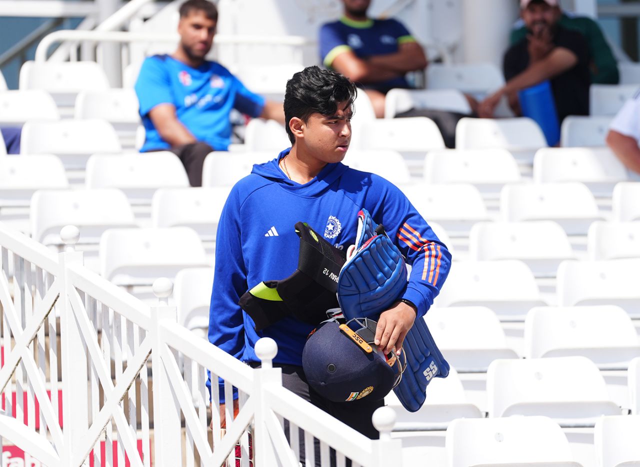 Vaibhav Sooryavanshi walks out at the start of India's training session, Trent Bridge, Nottingham, July 6, 2026