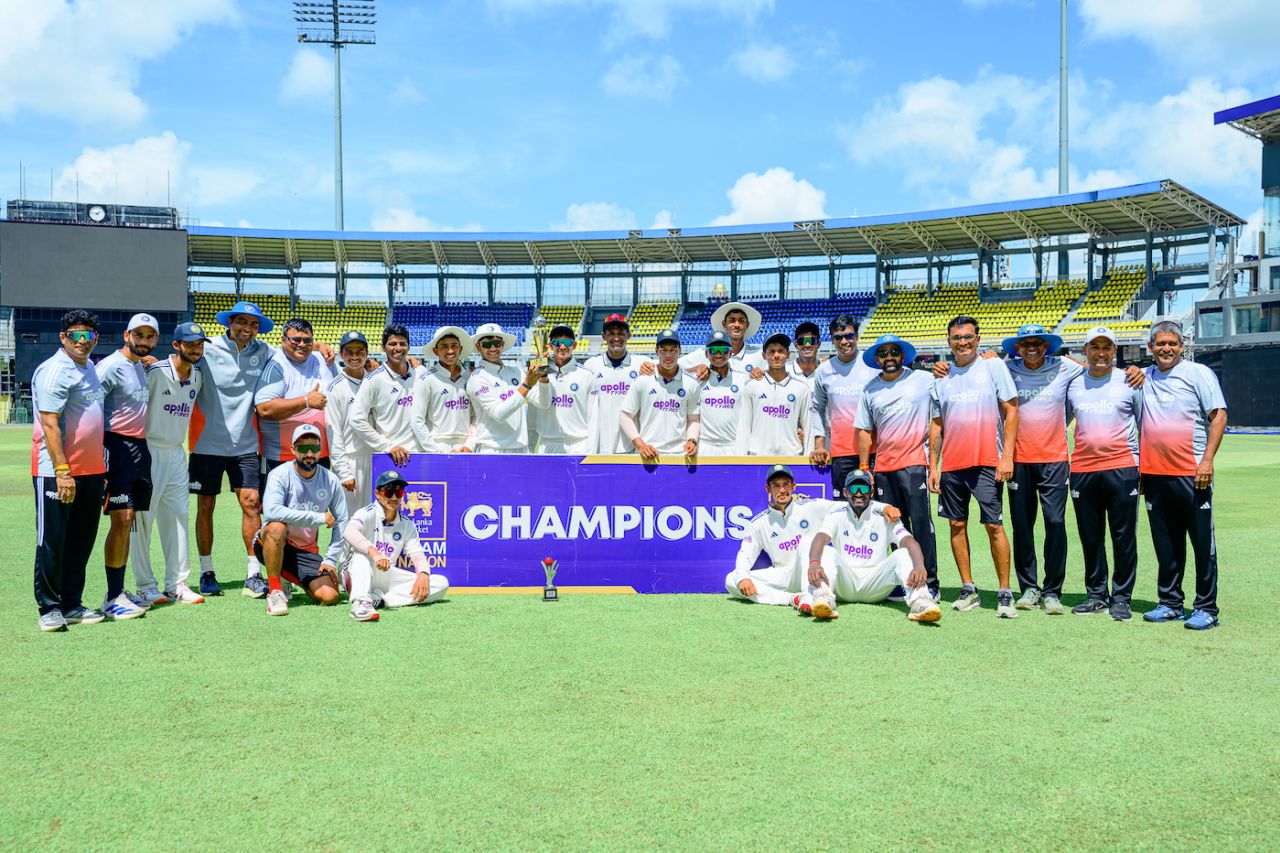 India Under-19s celebrate their big win, Sri Lanka Under-19 vs India Under-19, 2nd Youth Test, 4th day, Colombo, July 23, 2026