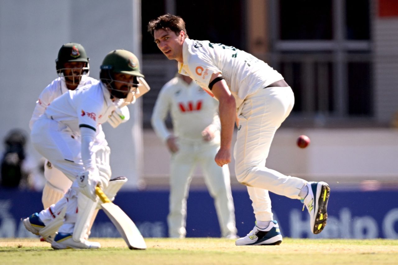 Pat Cummins tries to stop a shot, Australia vs Bangladesh, 1st Test, Darwin, 2nd day, August 14, 2026
