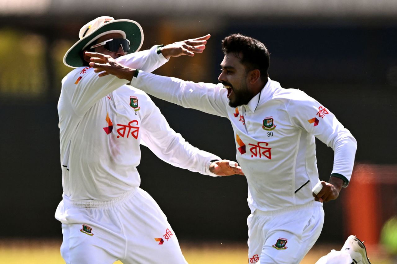 Mehidy Hasan Miraz sets off on another celebration run, Australia vs Bangladesh, 1st Test, Darwin, 4th day, August 16, 2026