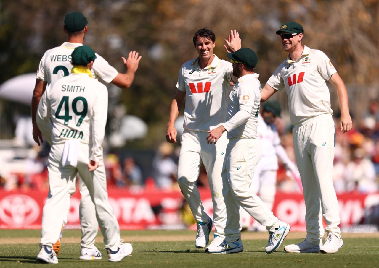 Pat Cummins celebrates a wicket, Australia vs Bangladesh, 2nd Test, Mackay, 2nd day, August 23, 2026