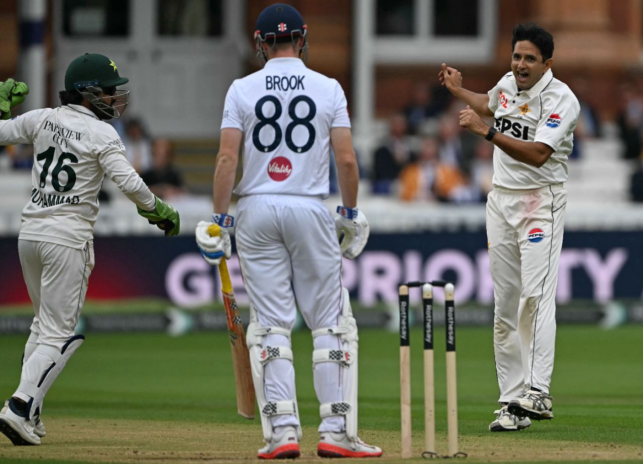 Harry Brook edged a lifter from Mohammad Abbas, England vs Pakistan, 2nd Test, Lord's, 3rd day, August 29, 2026
