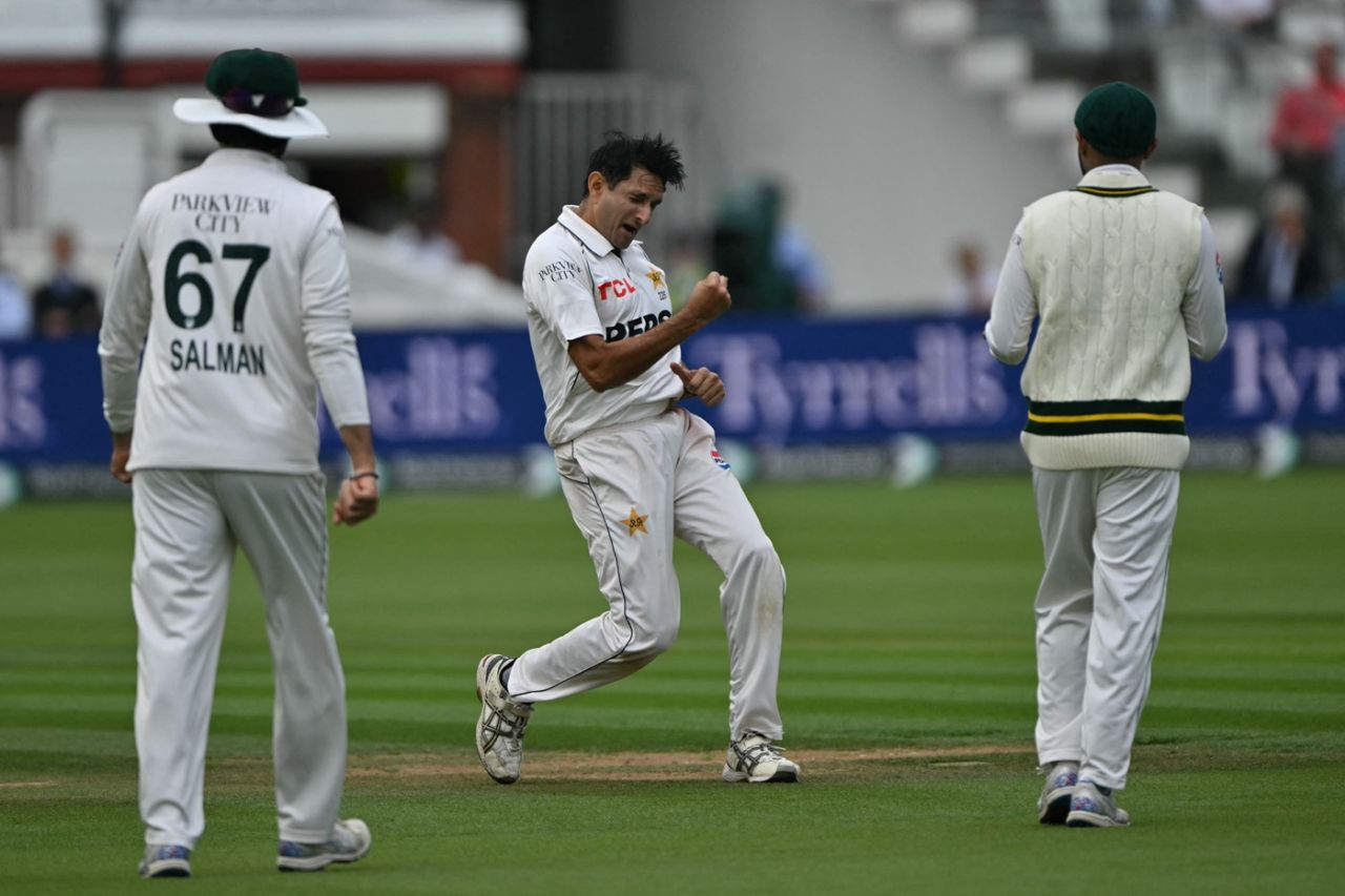 Mohammad Abbas is pumped after bagging a five-for, England vs Pakistan, 2nd Test, Lord's, 4th day, August 30, 2026