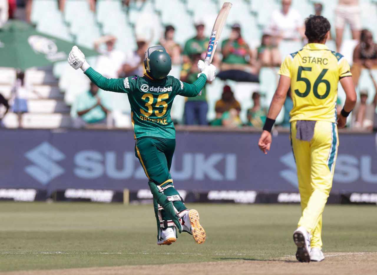 Matthew Breetzke completes his hundred, South Africa vs Australia, 1st ODI, Durban, September 24, 2026