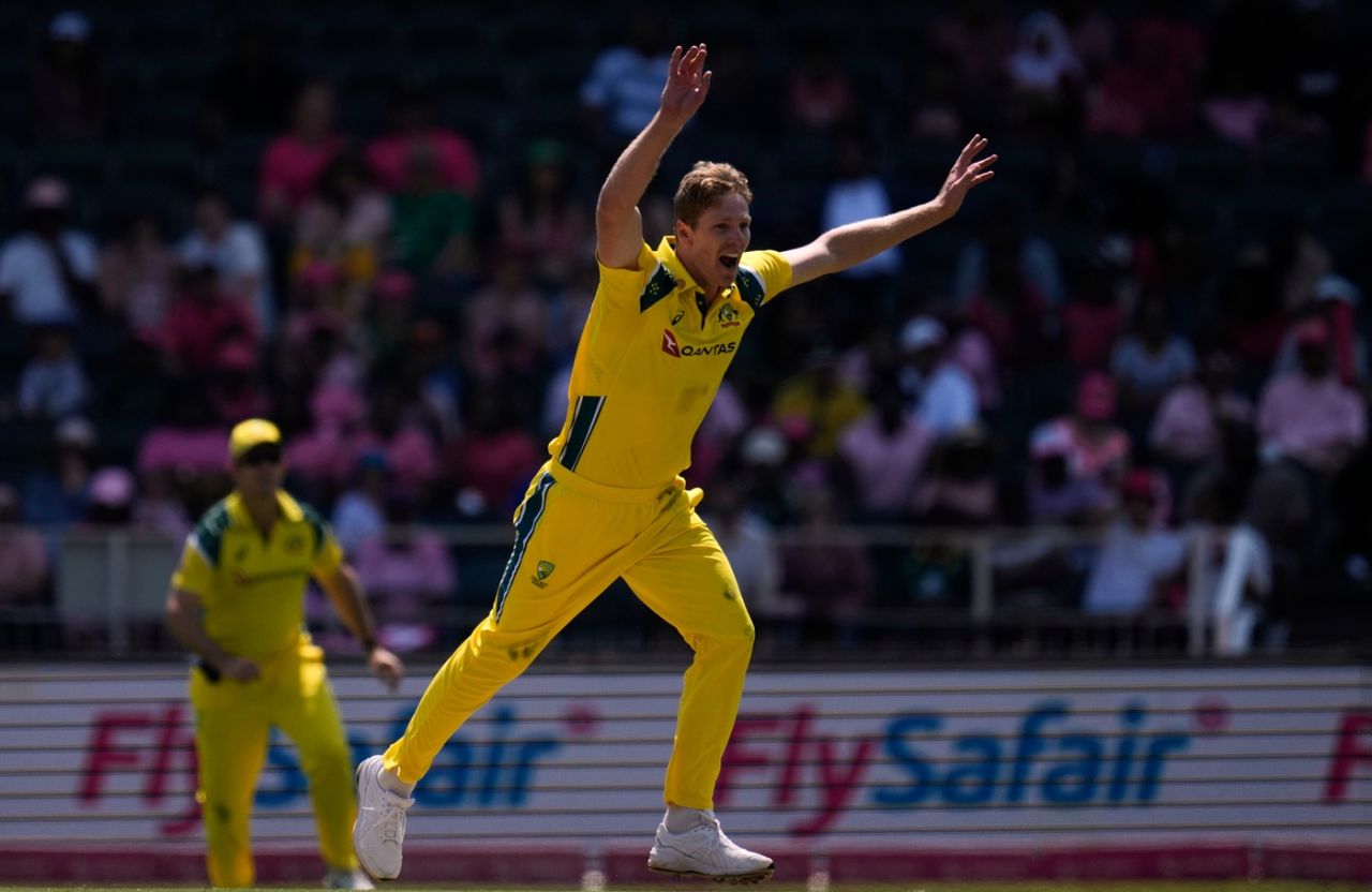 Jack Edwards celebrates his maiden international wicket, South Africa vs Australia, 2nd ODI, Johannesburg, September 27, 2026