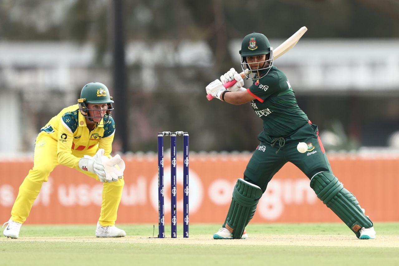 Sobhana Mostary shapes to slash the ball away, Australia vs Bangladesh, 2nd women's ODI, Brisbane, October 11, 2026