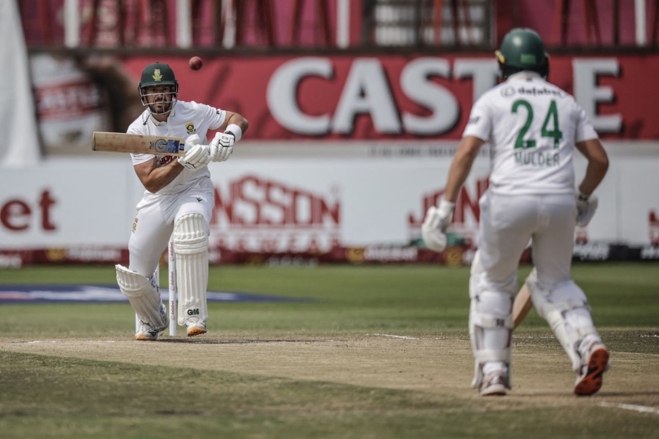 Aiden Markram plays defensively, South Africa vs Australia, 1st Test, Durban, 5th day, October 13, 2026
