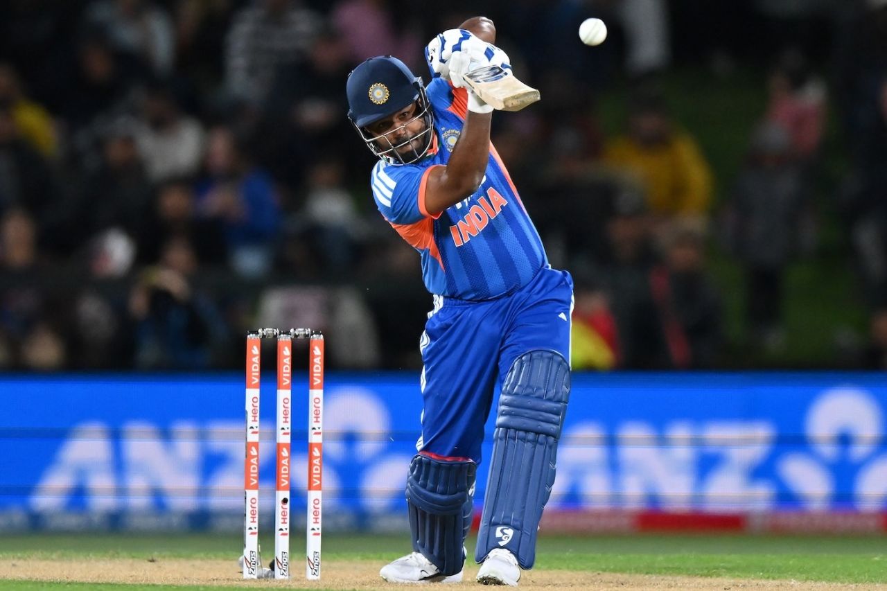 Sanju Samson lofts down the ground, New Zealand vs India, 1st T20I, Christchurch, October 22, 2026