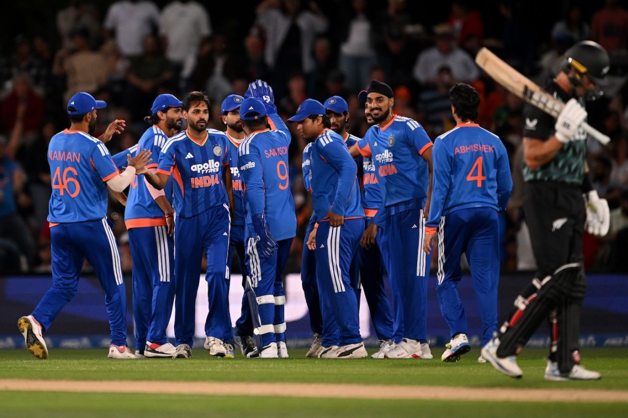 Bhuvneshwar Kumar celebrates a wicket New Zealand vs India, 2nd T20I, Christchurch, October 24, 2026