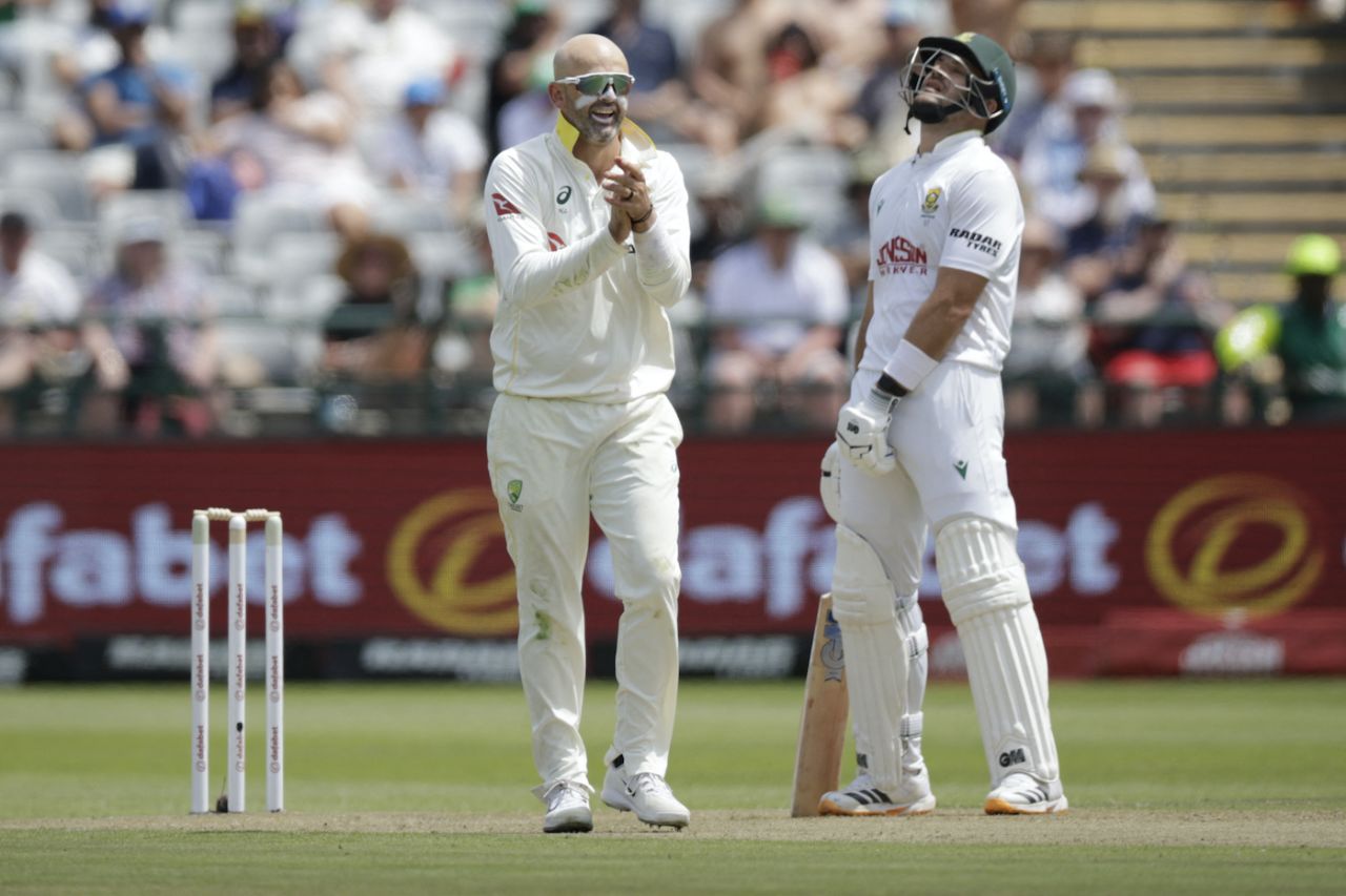 Nathan Lyon and Aiden Markram had contrasting reactions to Marques Ackerman's wicket, South Africa vs Australia, 3rd Test, Cape Town, 1st Day, October 27, 2026