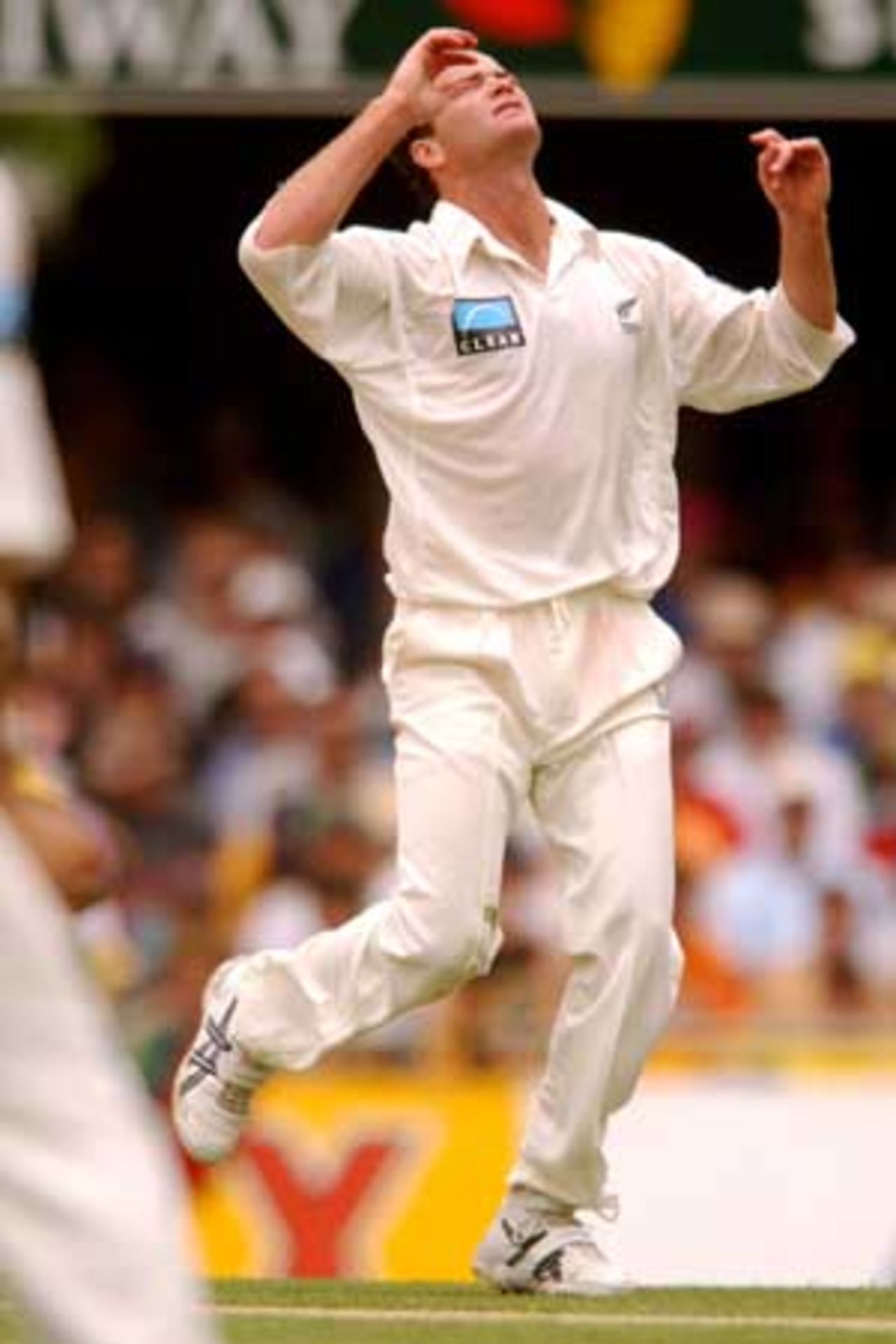 08 Nov 2001: Dion Nash of New Zealand after being hit for a boundary during day one of the first cricket test between Australia and New Zealand held at the Gabba, Brisbane, Australia