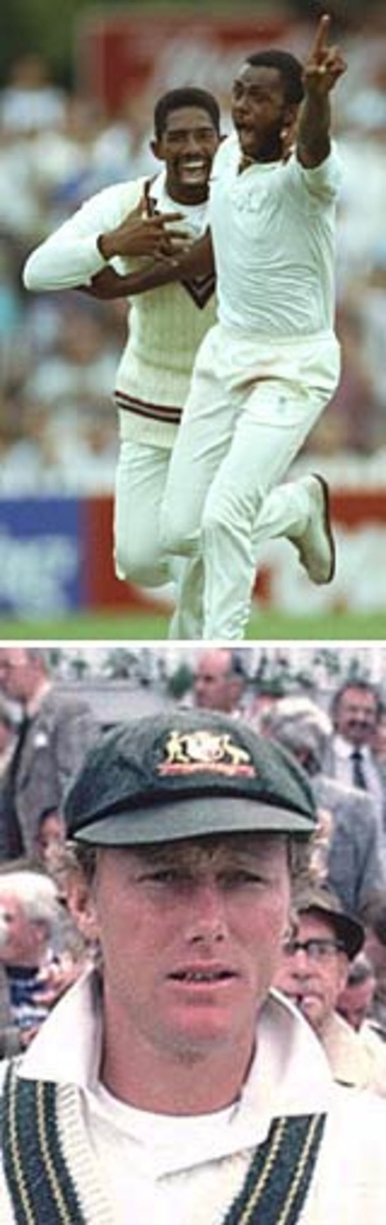 A jubilant Courtney Walsh celebrates West Indies' one-wicket win, Australia v West Indies, Adelaide, January 1993