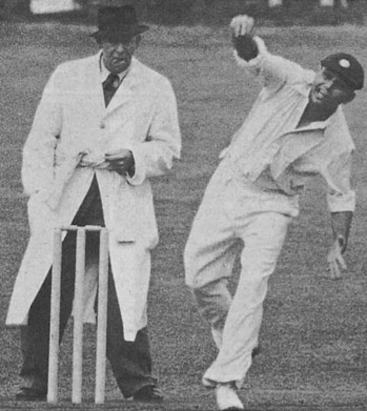 Lara Amarnath bowling during India's tour of England, 1946