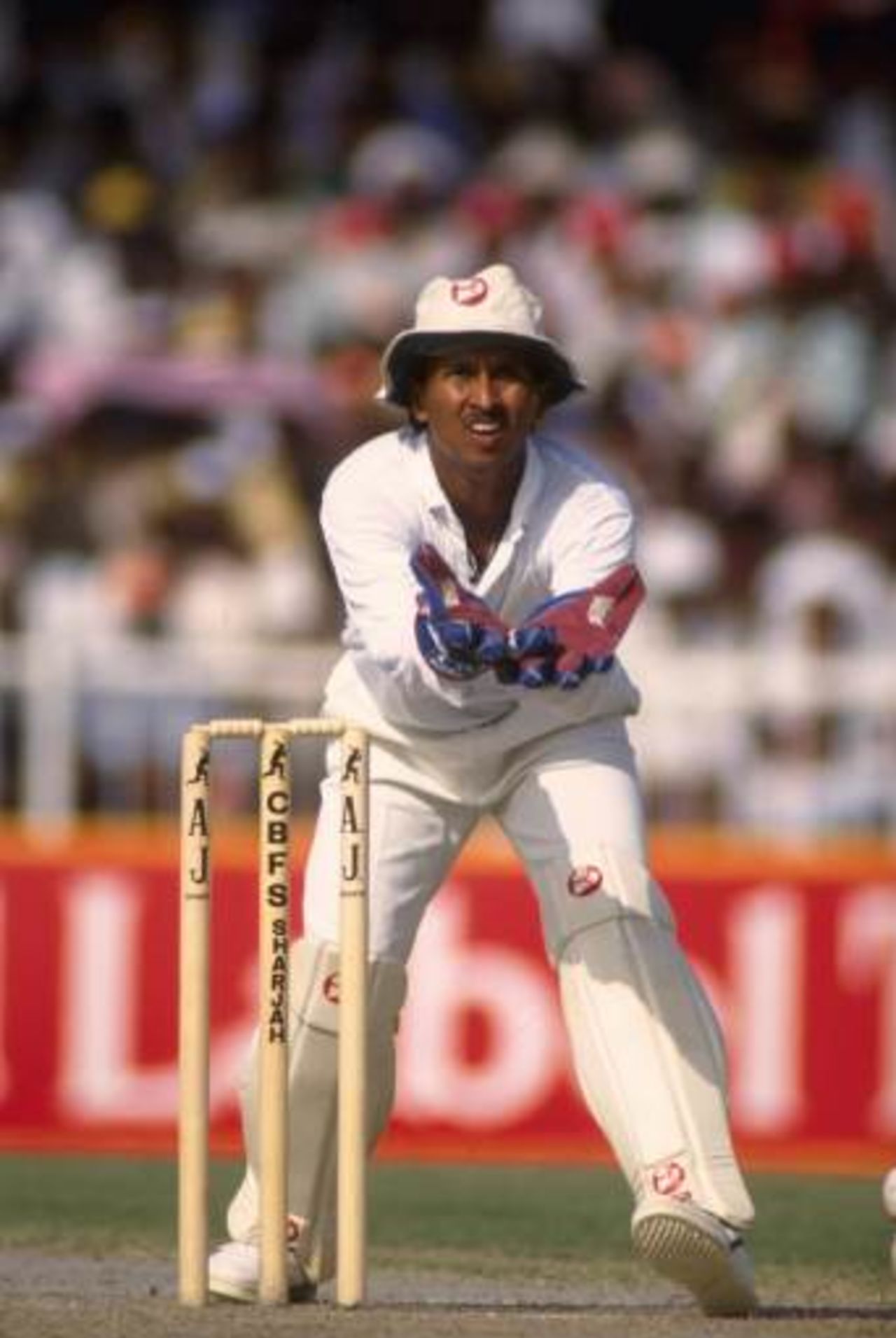 Wicketkeeper Kiran More of India in action during the October 1991 Sharjah Tournament