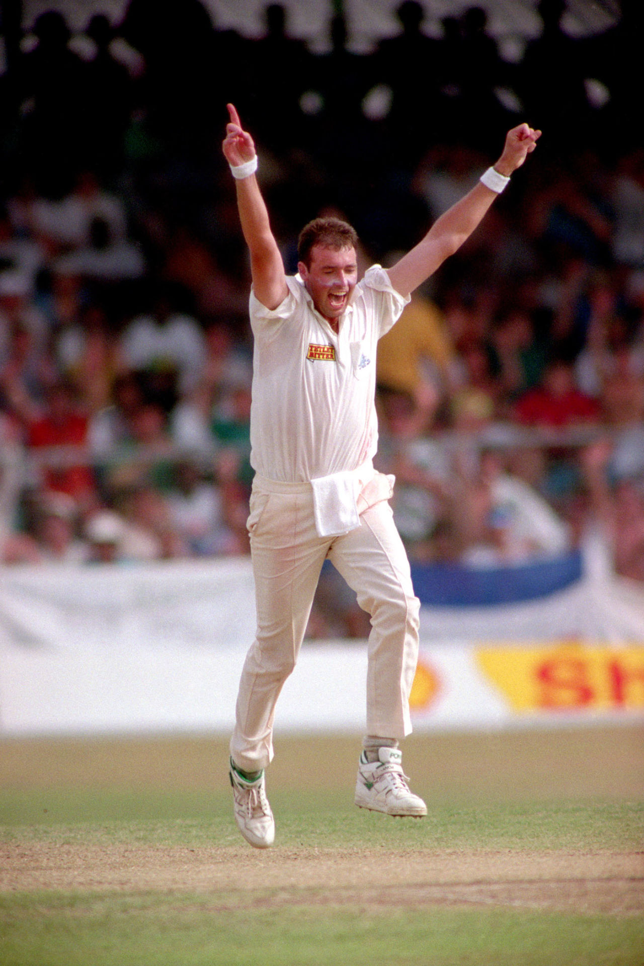 Angus Fraser bowls on the 1993-94 England tour to the West Indies , 3rd Test match at the Queen's Park Oval