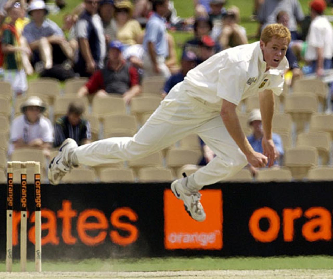 14 Dec 2001: Shaun Pollock of South Africa in action in the first day of the first test between Australia and South Africa played at Adelaide Oval in Adelaide, Australia.