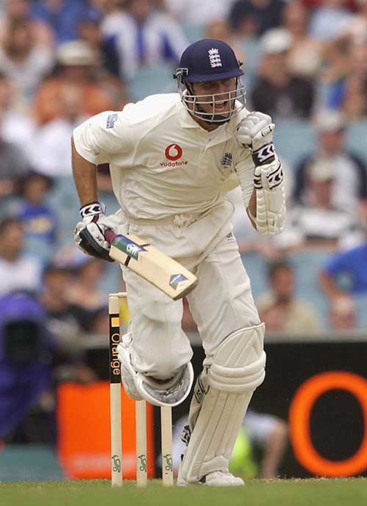 MELBOURNE - DECEMBER 29: Michael Vaughan of England celebrates his century during the fourth day of the fourth Ashes Test between Australia and England at the Melbourne Cricket Ground in Melbourne, Australia on December 29, 2002.
