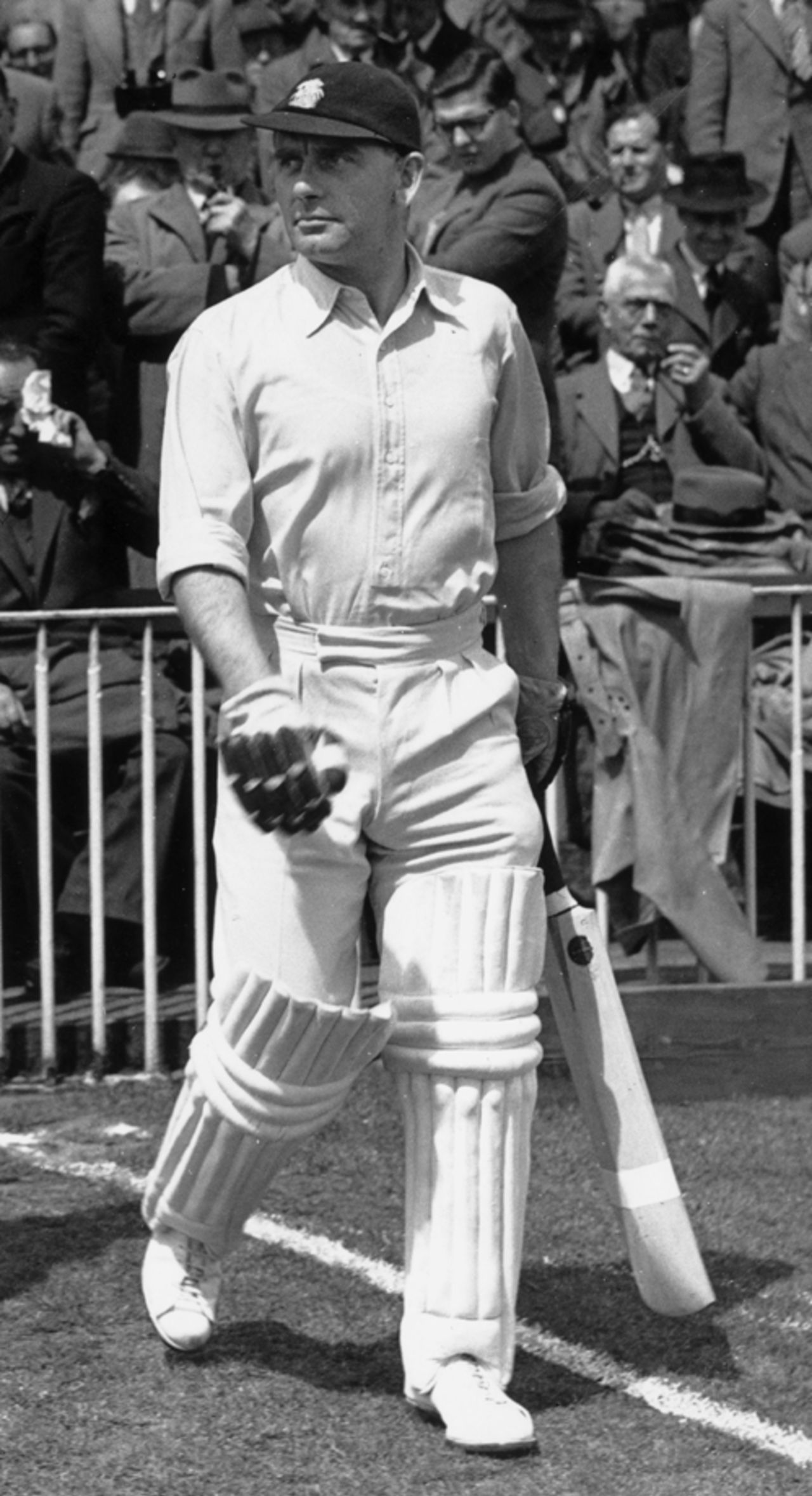 Cyril Washbrook walks out to bat, Old Trafford, June 29, 1949