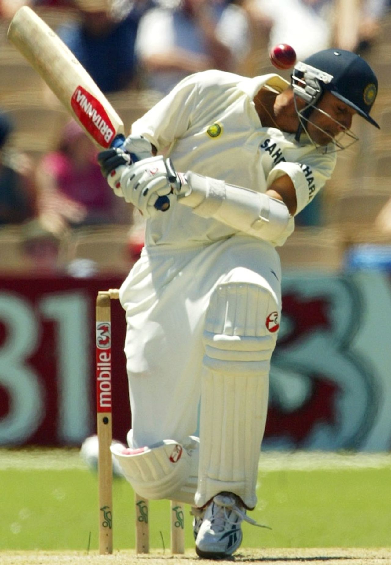 Dravid evades a short ball, Australia v India, 2nd Test, Adelaide, 3rd day, December 14, 2003